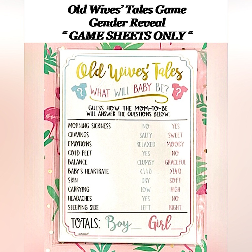The Big Reveal Old Wives’ Tales Gender Reveal “Game Sheets ONLY” 24 count NEW